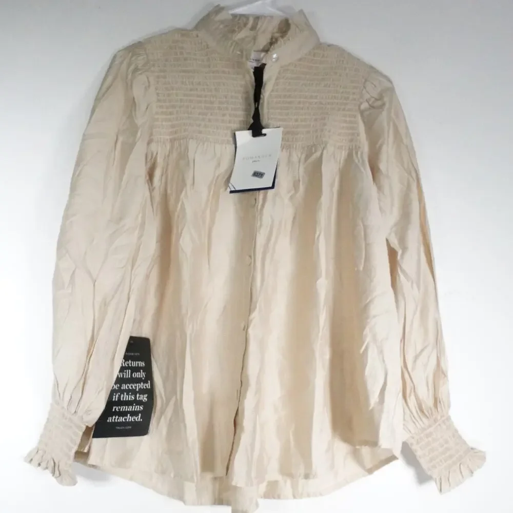 New Damaged Pomander Place Tuckernuck Jaia Cream Smocked Puff Sleeve Blouse